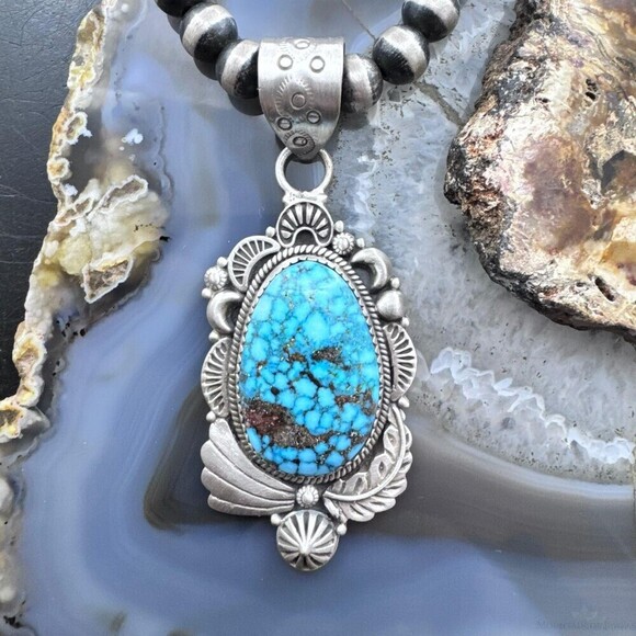 Jewelry - Sterling Southwestern Style Large Egg-shape Kingman Turquoise Pendant For Women